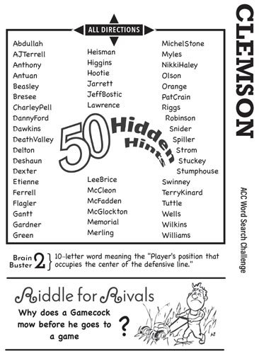 Clemson Football Word Search Book