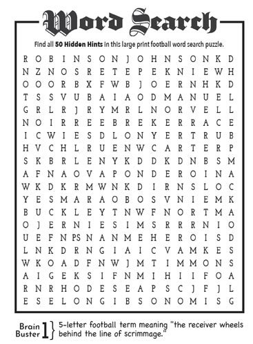 Florida State University Football Word Search page example