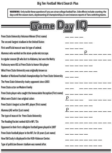 Big Ten Football Word Search page example